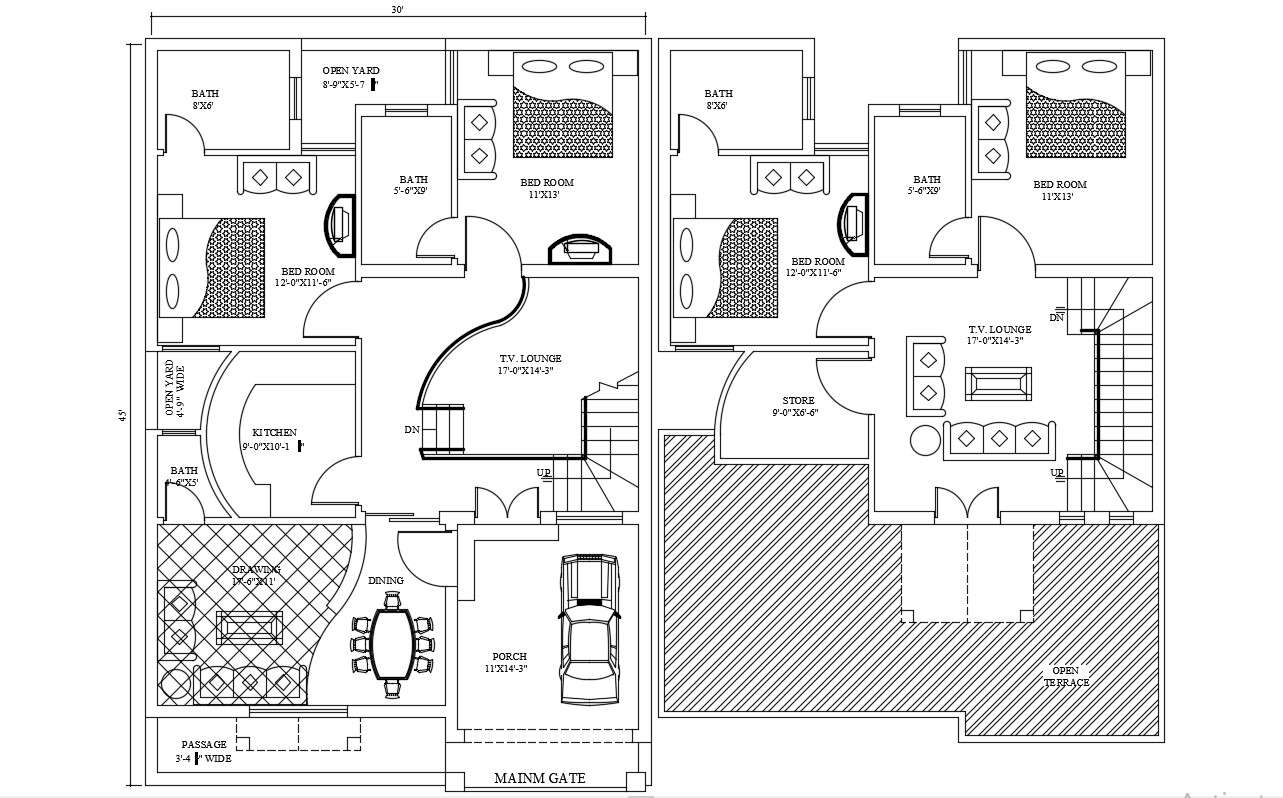 4 BHK Bungalow Design With Furniture Plan File - Cadbull