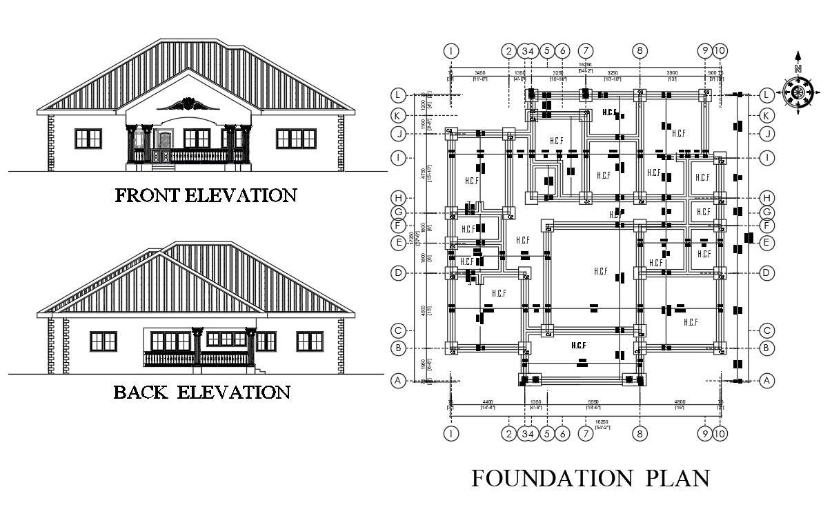 4 BHK House Foundation Plan And Elevation Design DWG File Cadbull