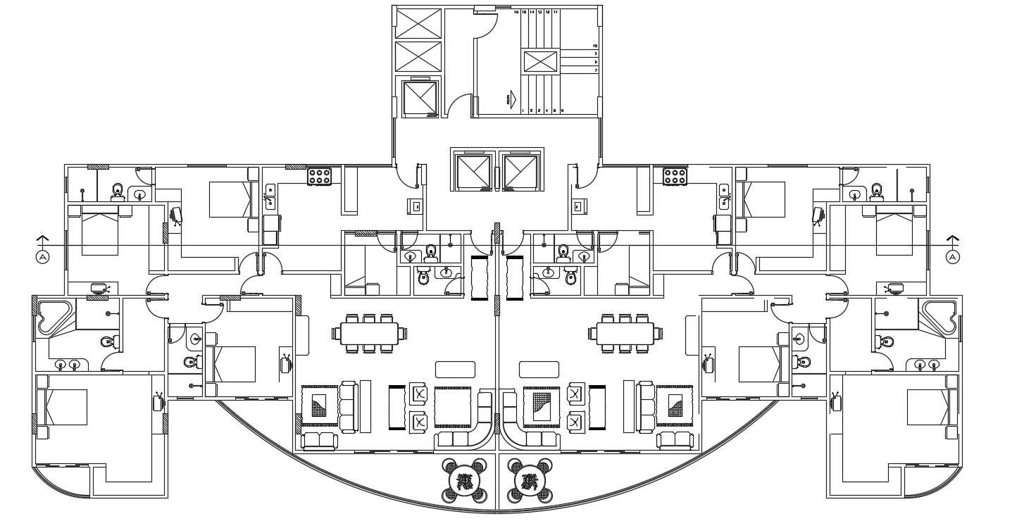 4 BHK Residential Twin Bungalow Furniture Layout Plan - Cadbull