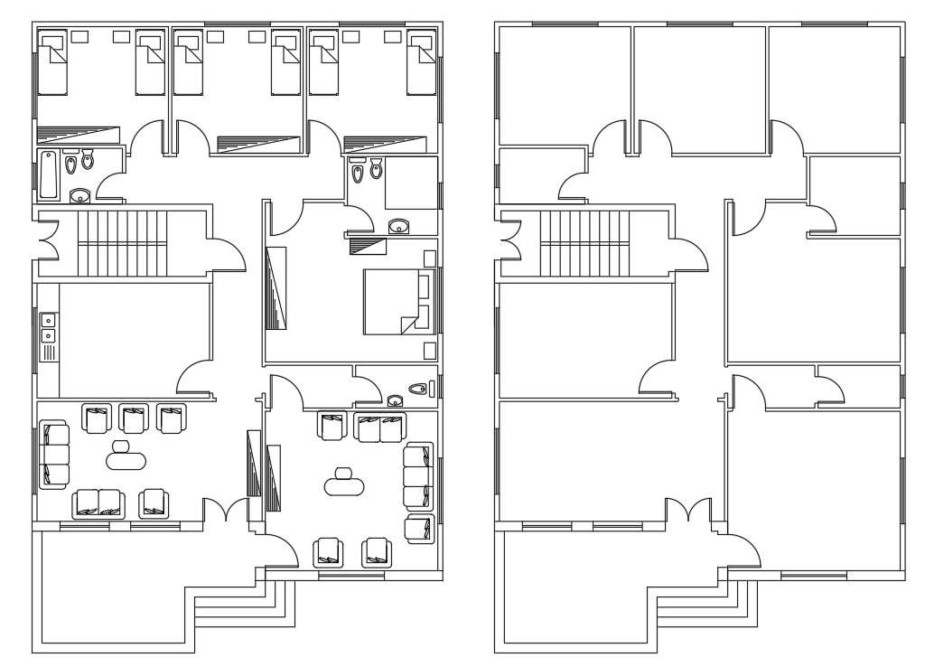 4 Bedroom House Furniture Layout Plan AutoCAD Drawing