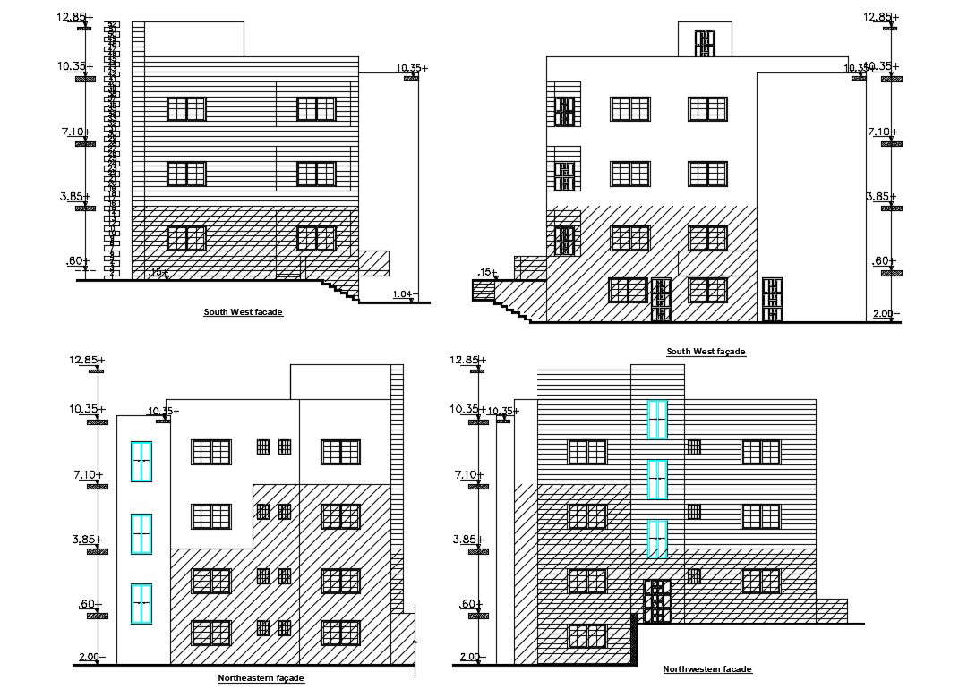 4 Storey Apartment Building Elevation Design Dwg File Cadbull 