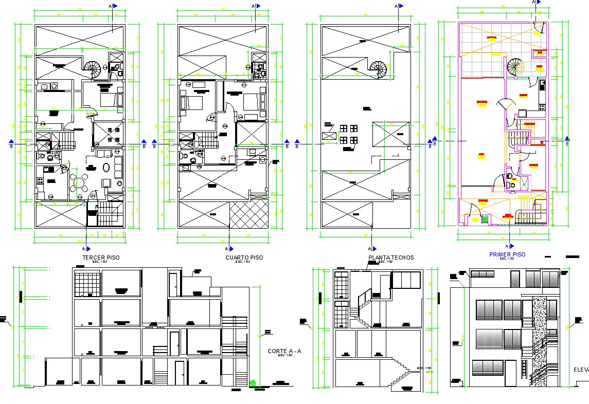 4 Story House Plan Dwg File - Cadbull 6FD