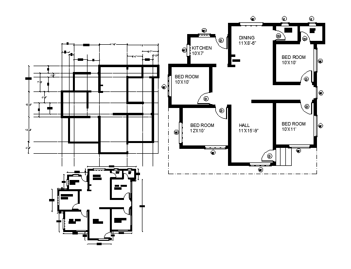 4 bhk house plan cad files - Cadbull