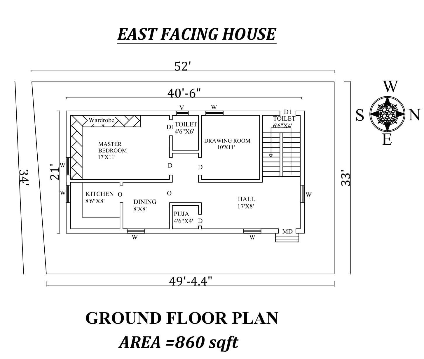 40'6"x21' Ground floor East facing House Plan As Per Vastu