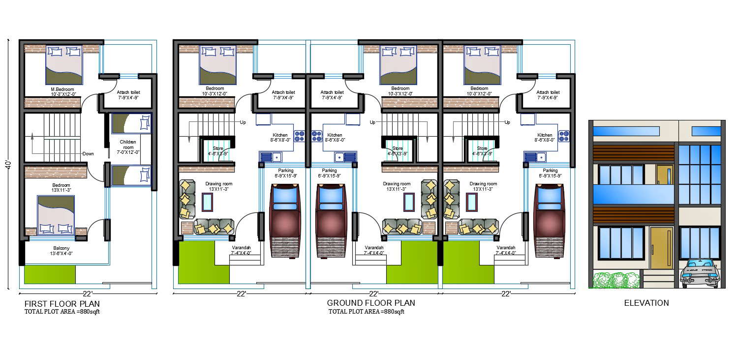 Twin House Plans And Elevations