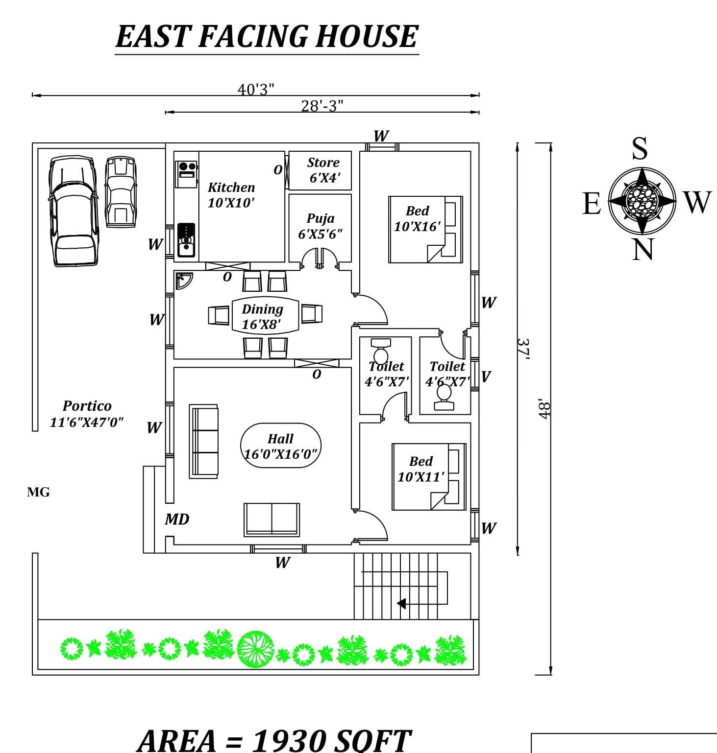 40 X48 Amazing 2bhk East facing House Plan As Per Vastu  