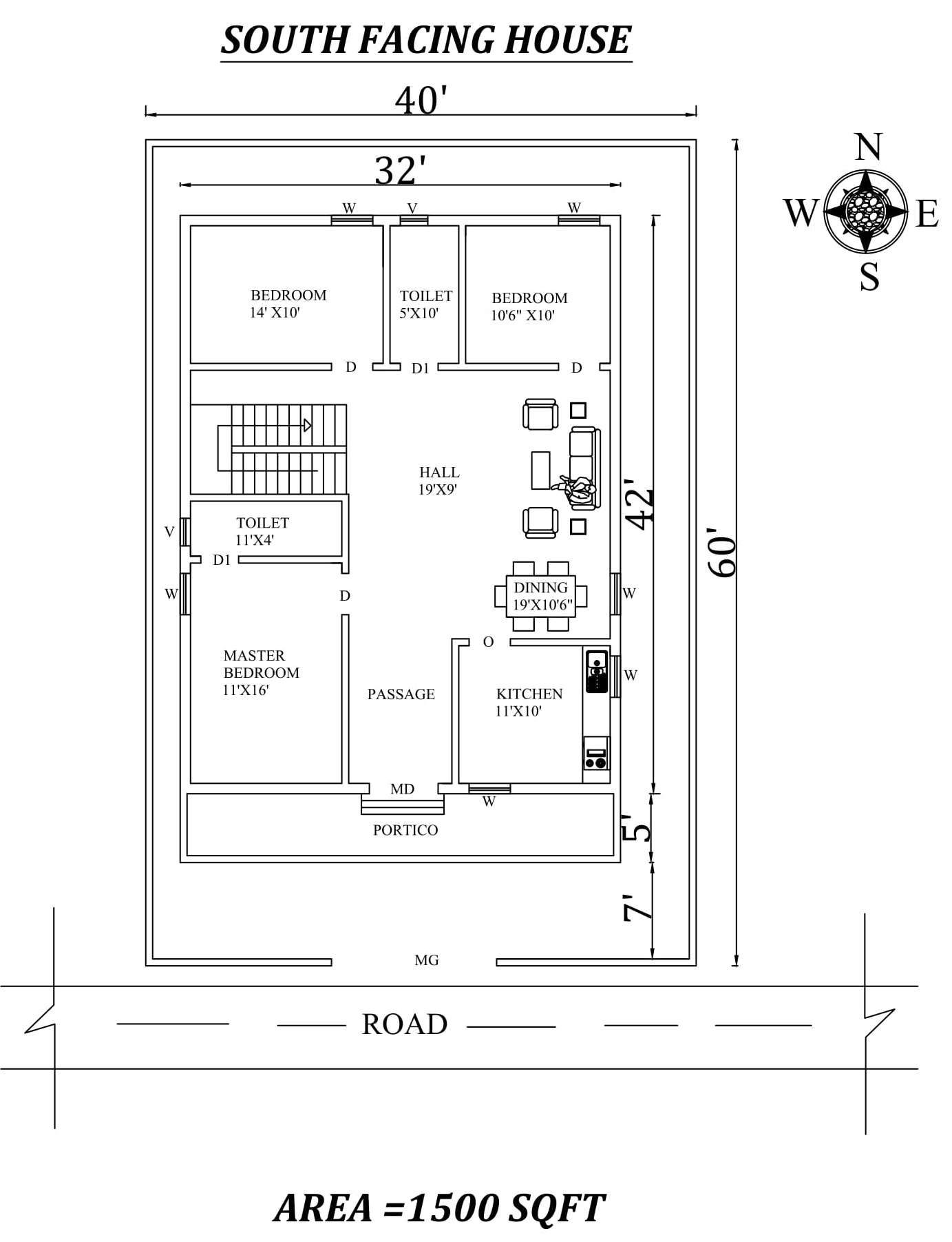 40 X60 3bhk South Facing House Plan As Per Vastu Shastra Autocad Dwg And Pdf File Details Cadbull