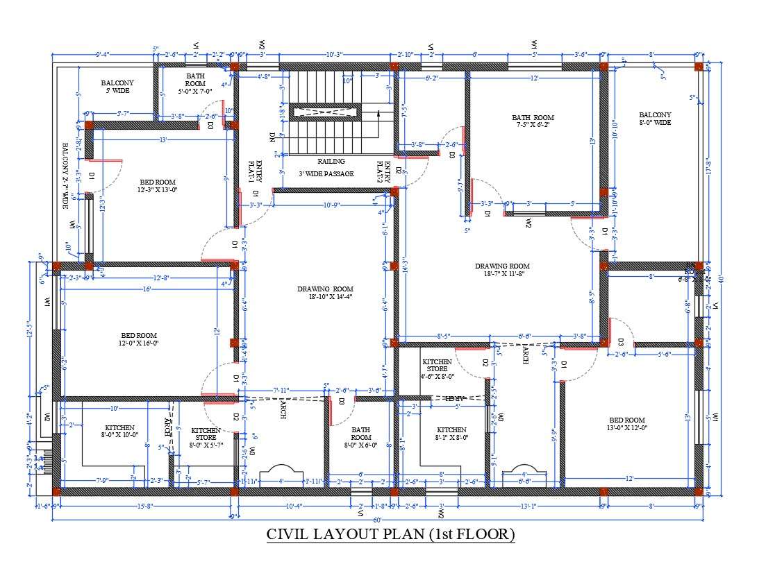 40X60 Feet Apartment Floor Plan AutoCAD Drawing Download DWG File - Cadbull