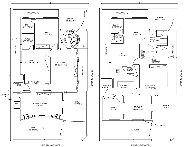 40 X70 Two Types Of 2 Bedrooms Single Story Ground Floor House Plan Autocad Dwg File Available For Download Cadbull