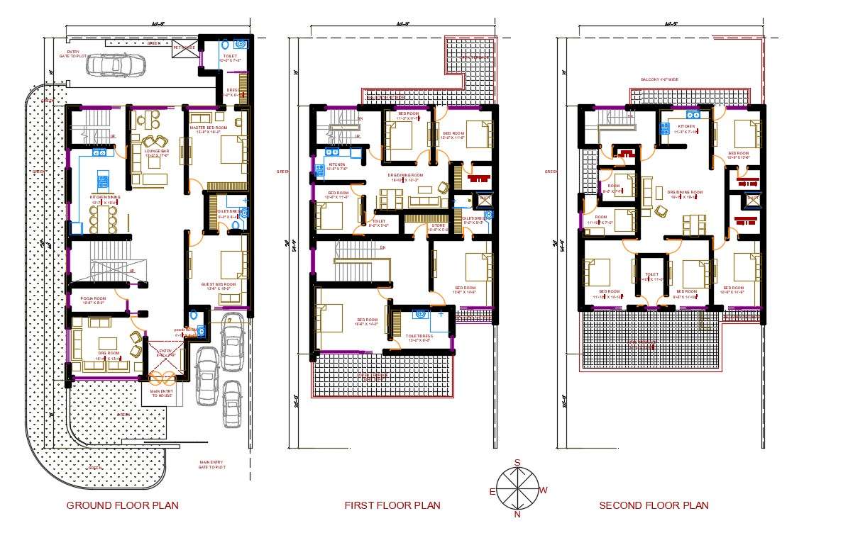 40' X 90' Architecture House Plan North Facing Design Cadbull
