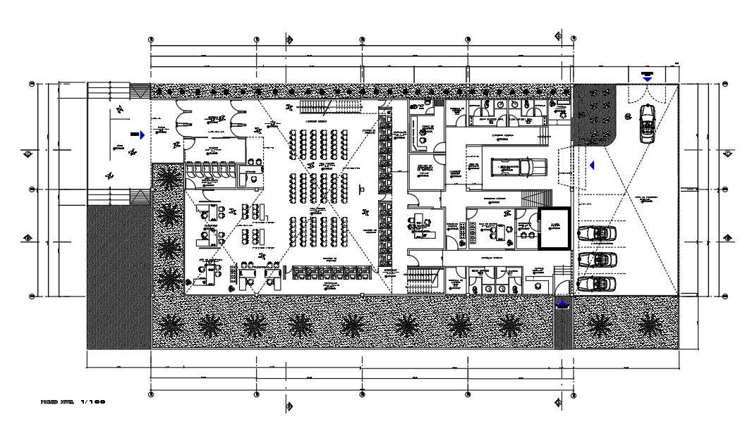 40x20m ground floor bank plan is given in this Autocad
