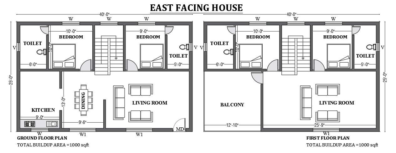 40 X25 East Facing House Plan Design As Per Vastu Shastra Is Given In This Free 2d Autocad Drawing File Download Now Cadbull