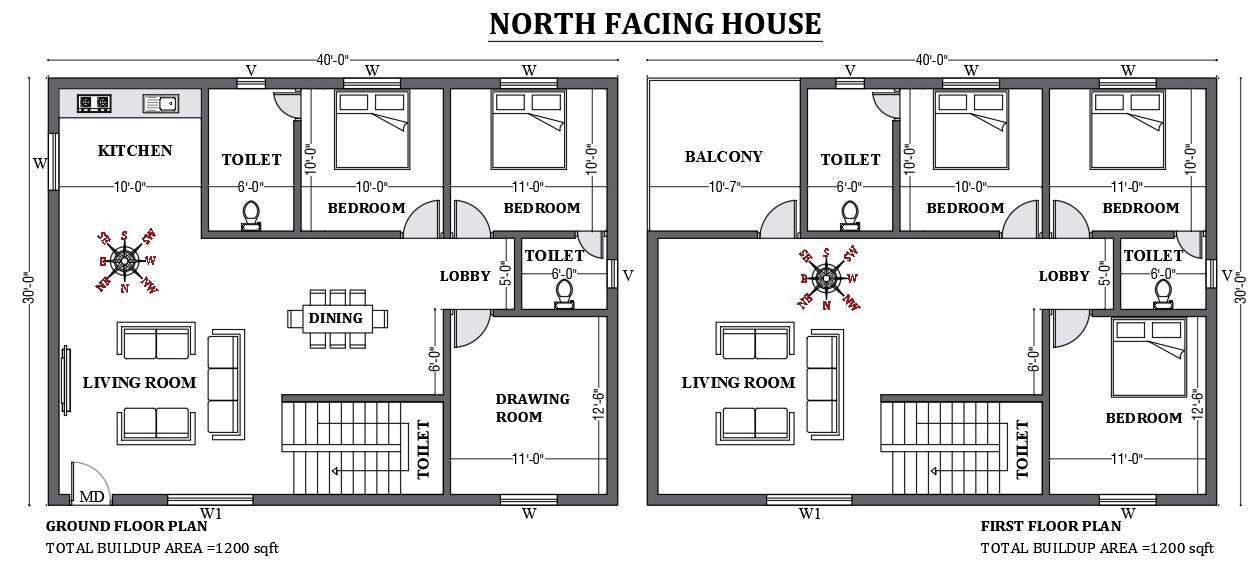 40 X30 Free North Facing House Plan As Per Vastu Shastra Is Given In This 2d Autocad Drawing File Download Now Cadbull