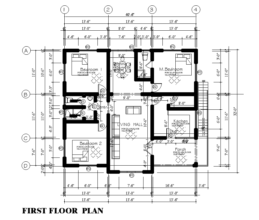 40x32 First Floor House Plan Is Given In This Autocad Drawing File Download Now Cadbull