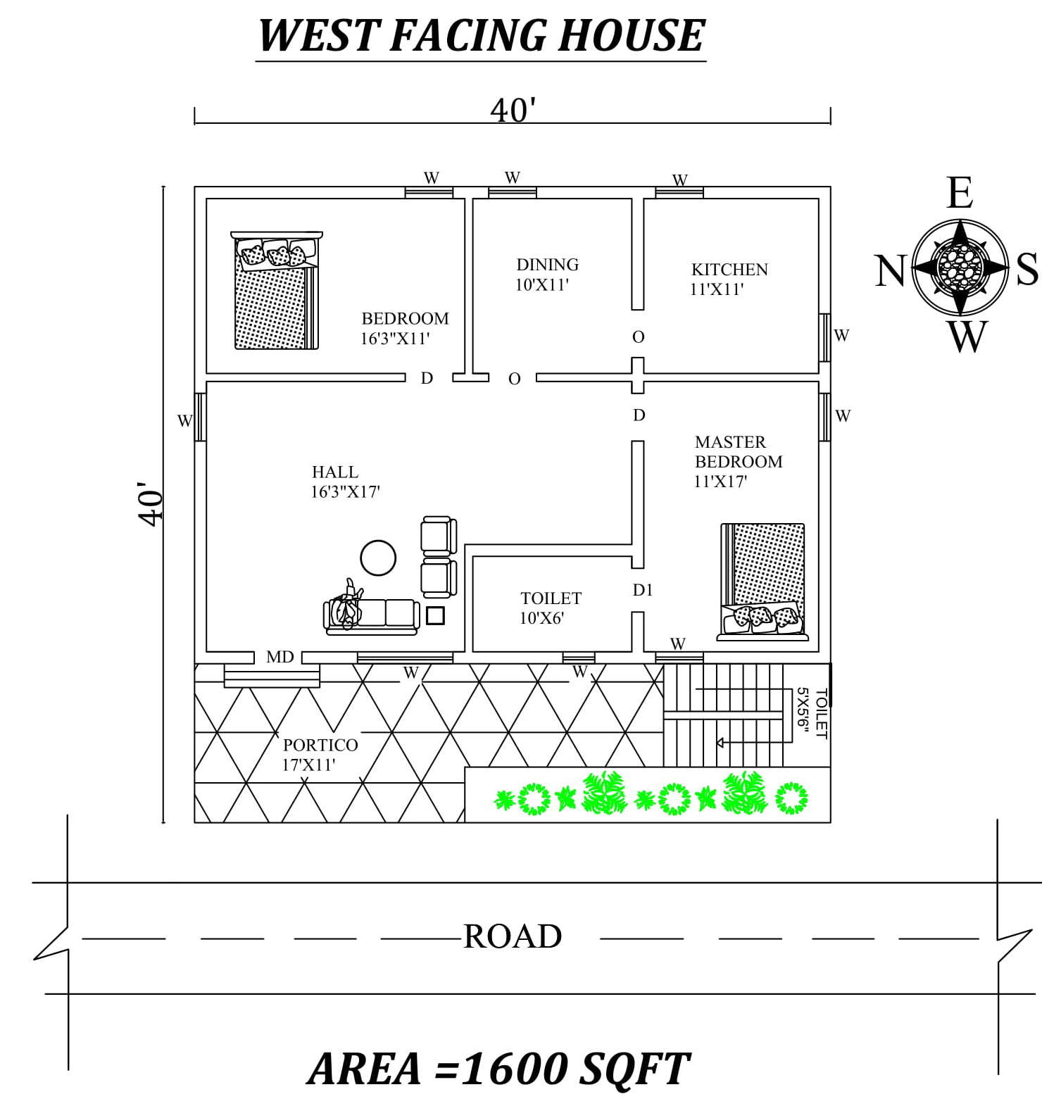 40-x40-amazing-2bhk-west-facing-house-plan-as-per-vastu-shastra-autocad-dwg-and-pdf-file