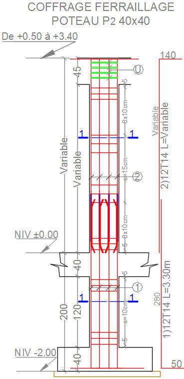 40x40cm column vertical section CAD drawing - Cadbull