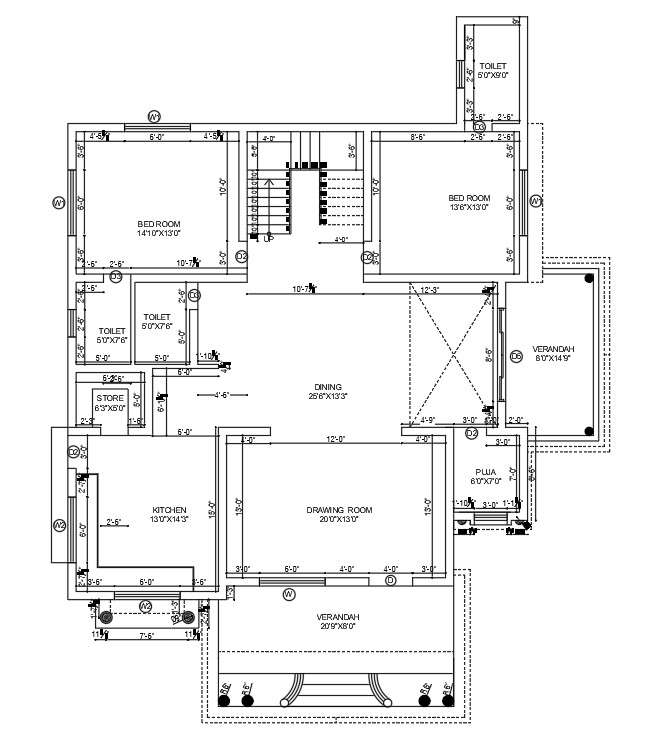 40x48 Ground Floor House Plan Is Given In This Autocad Drawing File Download Now Cadbull