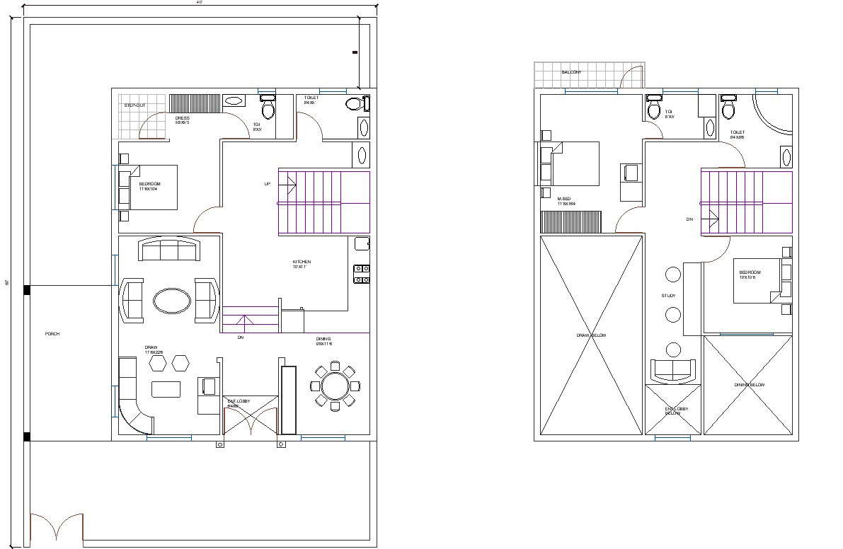 40 X 60 House Plan With Entrance Lobby And Study Area Architecture Cad File Cadbull