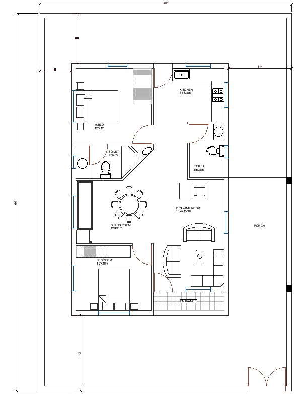 40' x 60' Single Storey Residence With L Shaped Hall Architecture cad ...