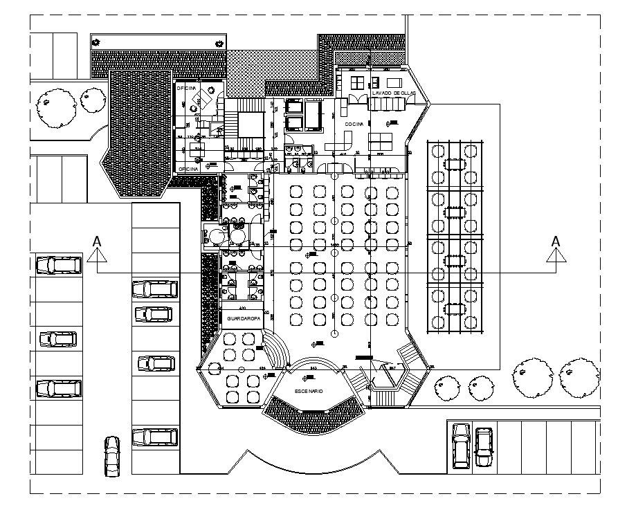 41X45m ground floor restaurant plan is given in this AutoCAD drawing model  - Cadbull