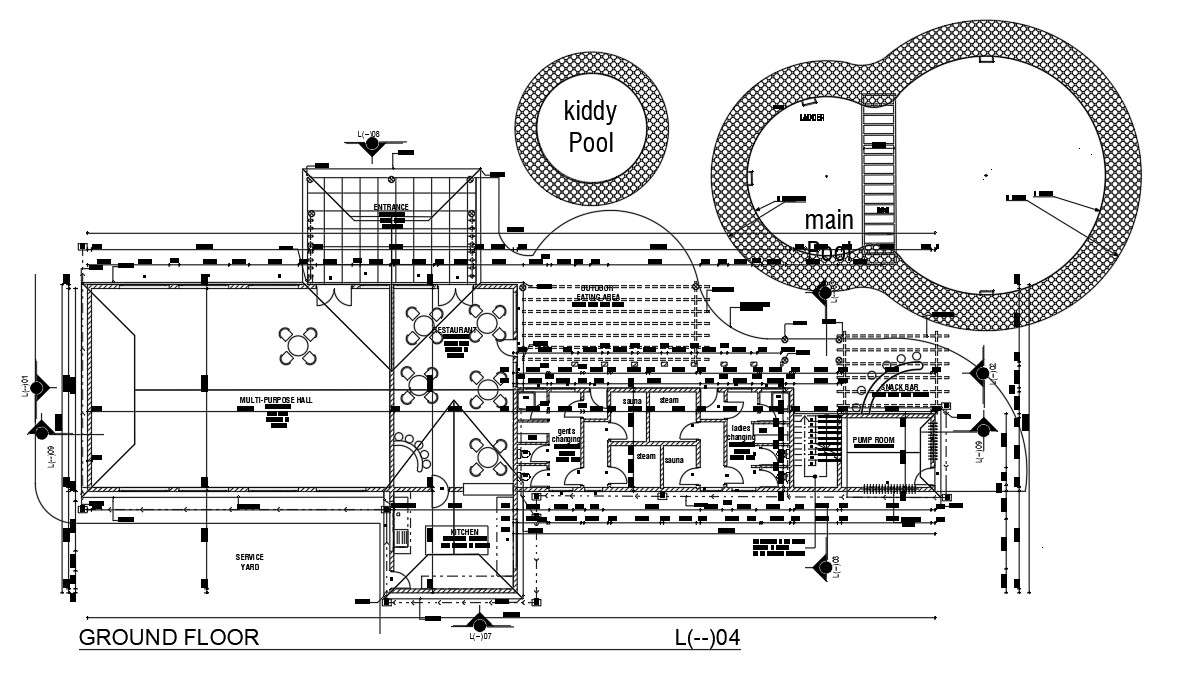 42x15m Club House Plan Is Given In This Autocad Drawing Model Download Now Cadbull