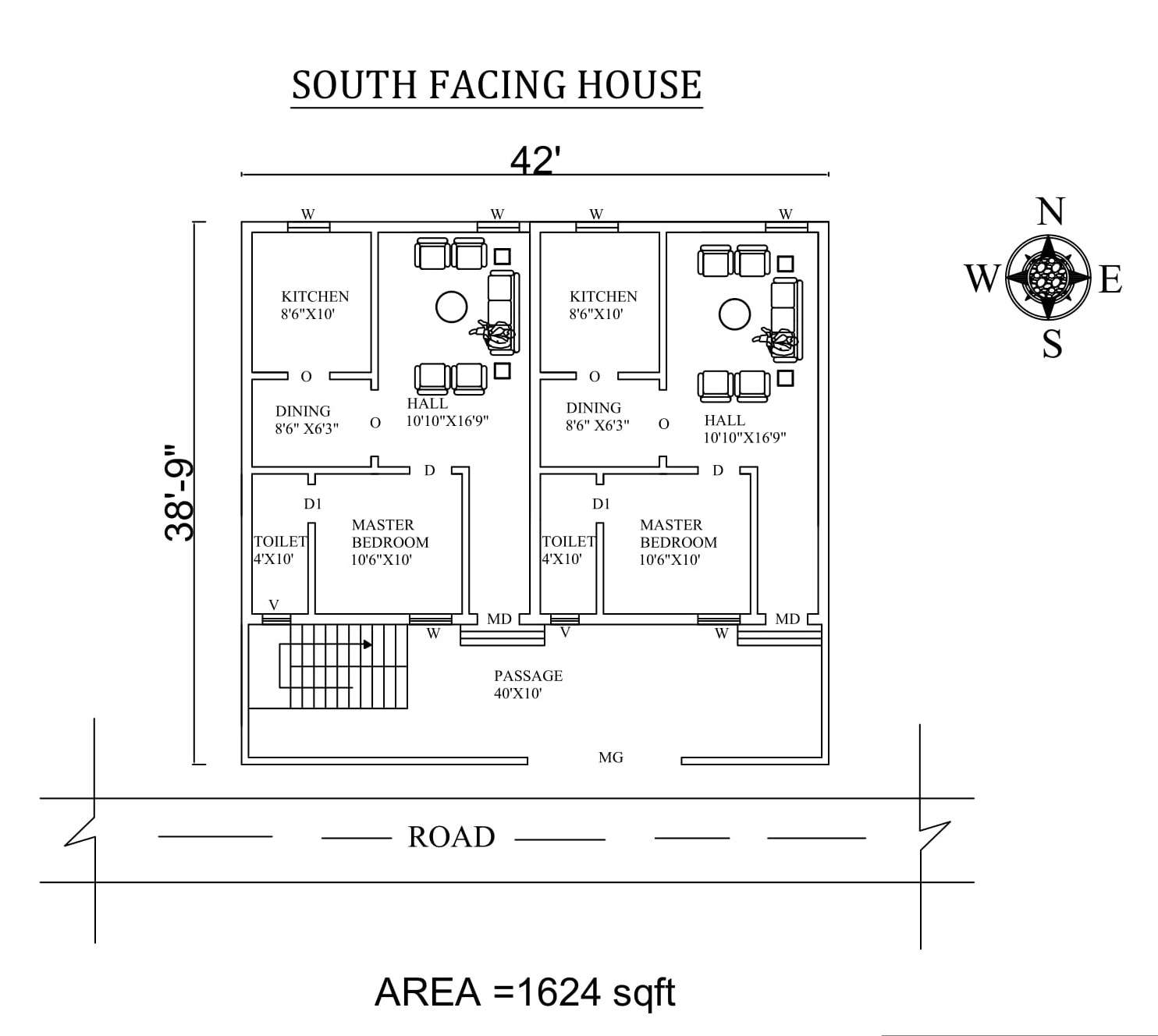 42 X 38 9 South Facing Single Bhk Dual House Plan As Per Vastu Shastra Autocad Dwg And Pdf File Details Cadbull