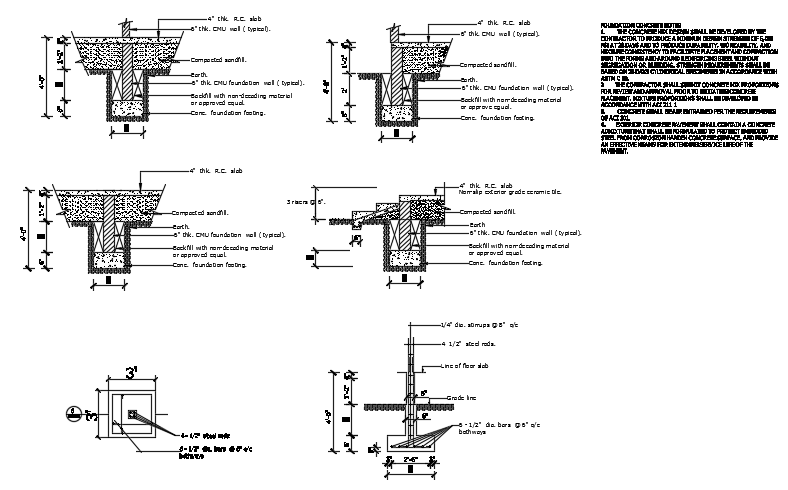 42’x45’ house building foundation structures detail drawing - Cadbull