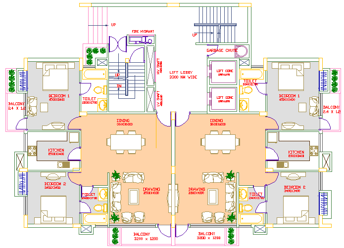 Twin bungalow cad drawing is given in this cad file. Download this cad ...