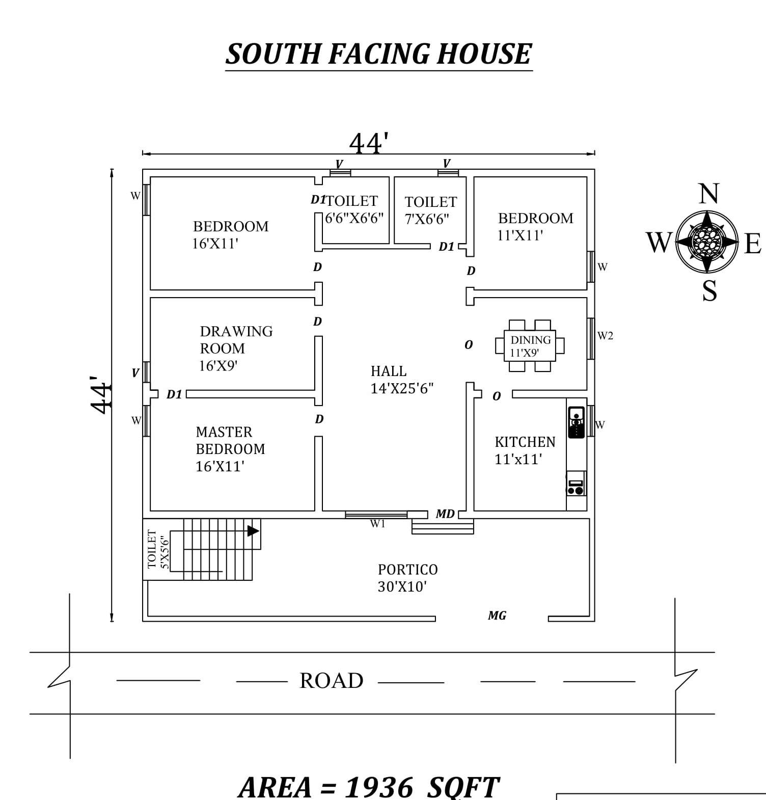 44-x44-3bhk-south-facing-house-plan-layout-as-per-vastu-shastra-cadbull