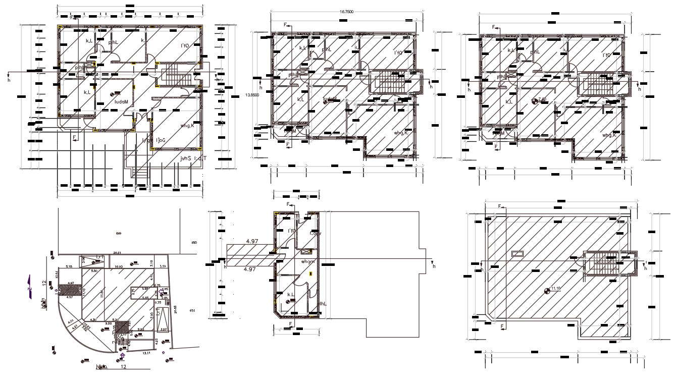 44 X 54 Apartment 3 Bhk House Plan Design Cadbull 6034