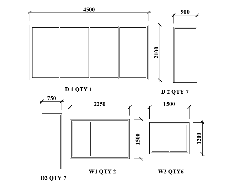 4500x2100mm windows and door plan are given for 10x15m house plan in ...