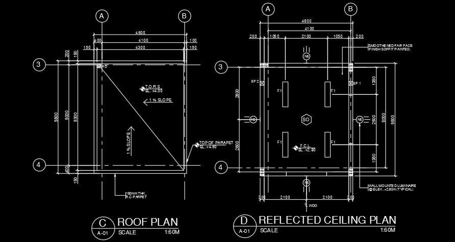 4500x5600mm Reflected Ceiling Plan Autocad Drawing Model Is Given Cadbull