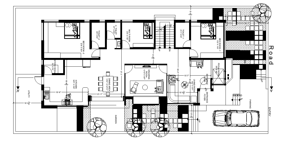 45x90 House Layout Plan Plan Autocad Drawing Download Dwg File Cadbull