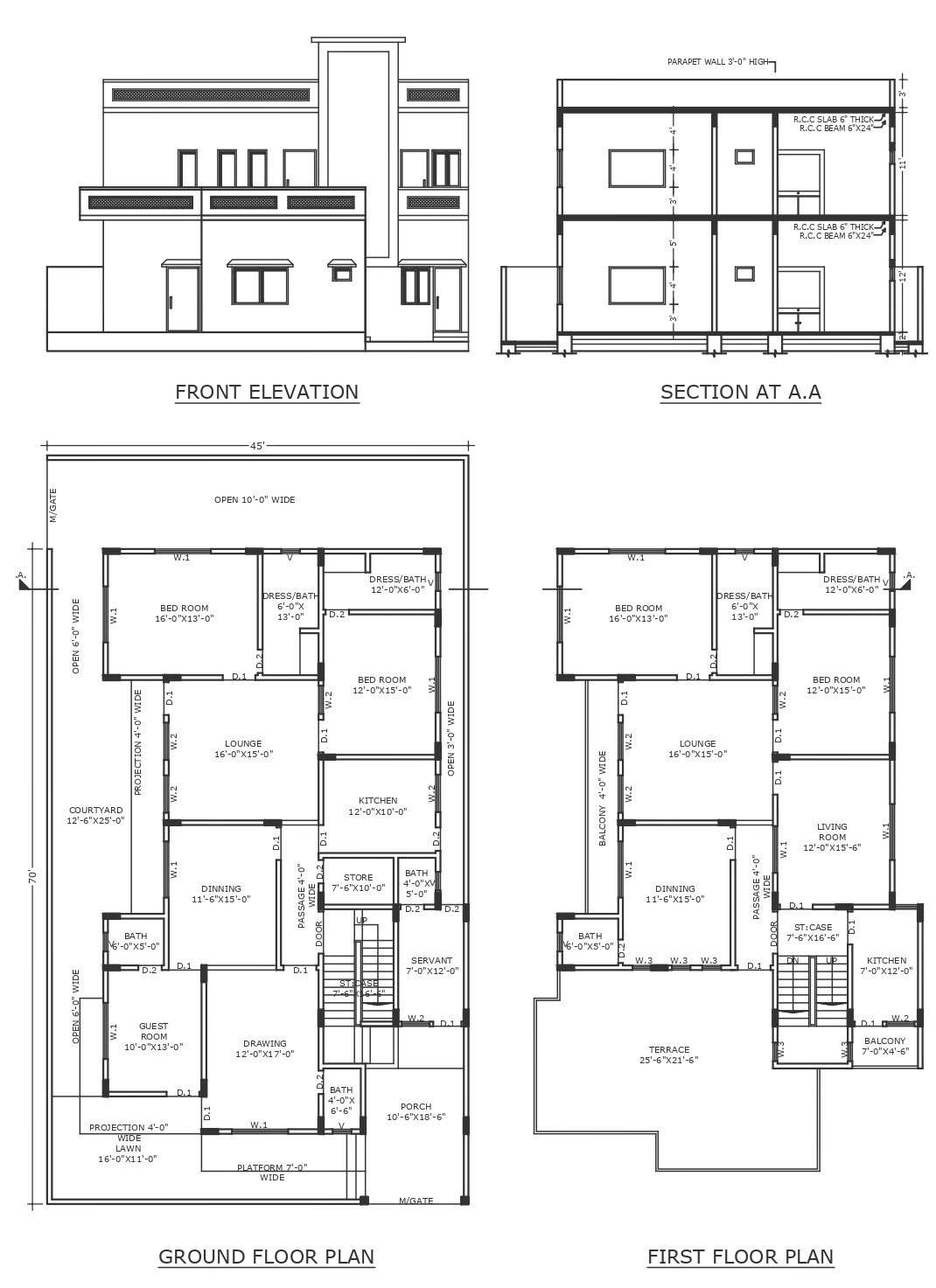 45 feet by 70 feet house plot size and house plan design with elevation ...