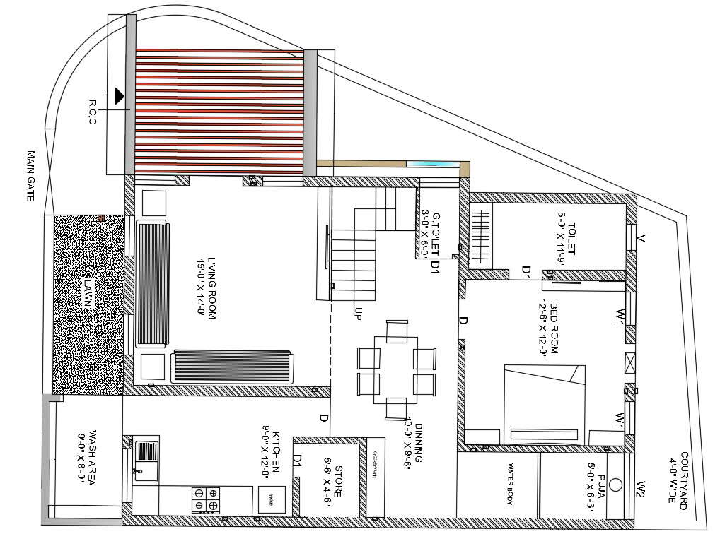 45x31 Ground Floor House Plan Is Given In This Autocad Drawing File Download Now Cadbull