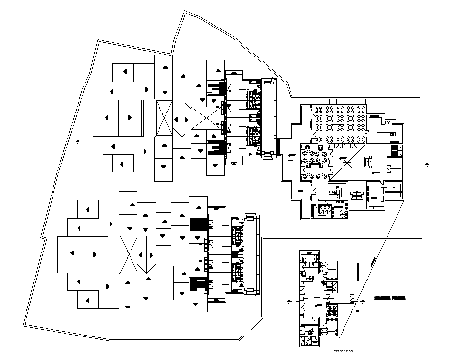 45x66m second floor hotel plan is given in this AutoCAD drawing model ...