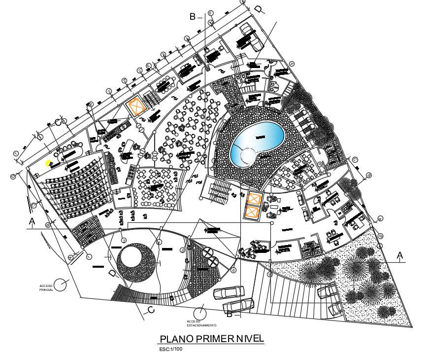 X M Hotel Cum Multifunctional Ground Floor Plan Drawing DWG File Cadbull