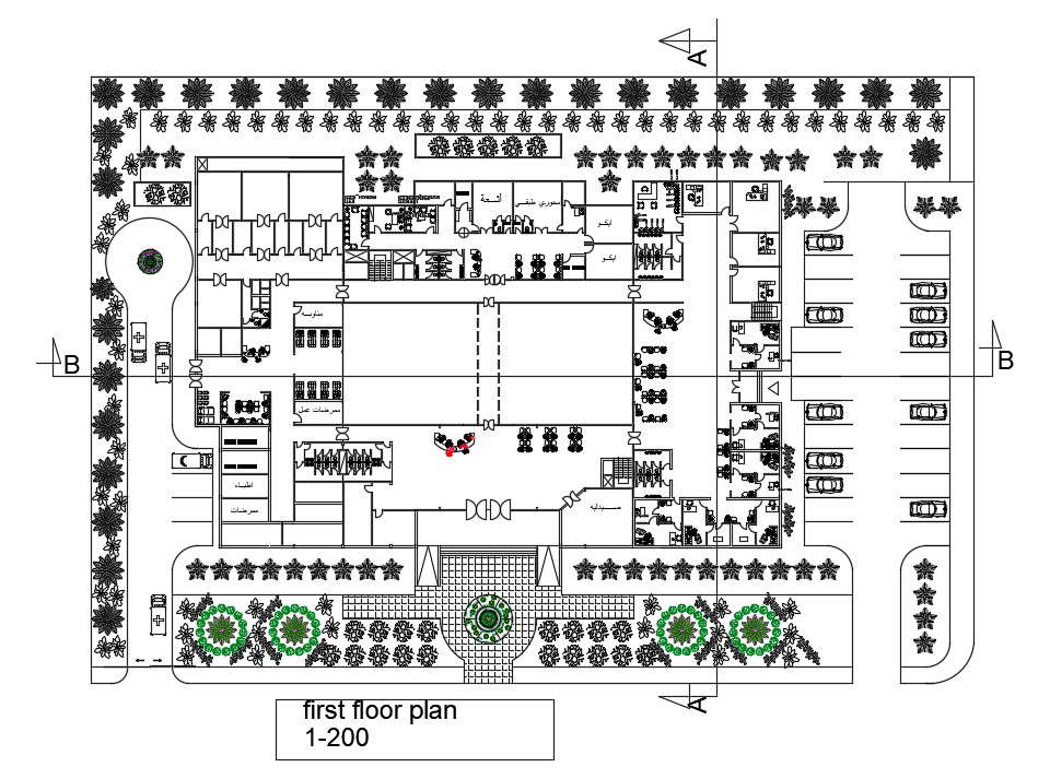 47x33m first floor hospital plan is given in this AutoCAD file