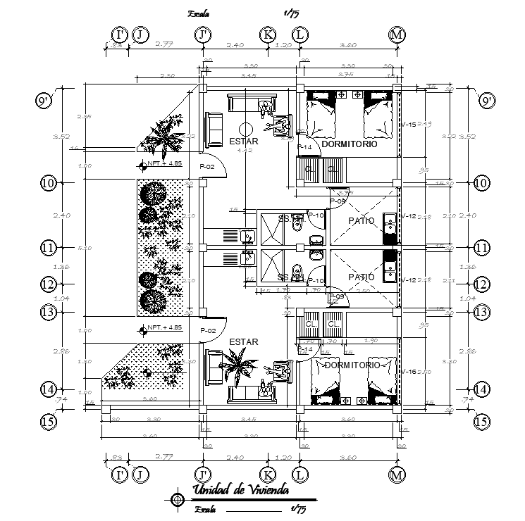 47x40m hospital of 11x14m guest room is given in this AutoCAD drawing ...