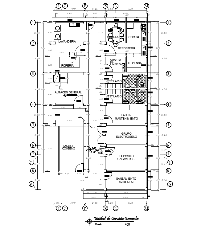 47x40m hospital plan of service room is given in this AutoCAD drawing ...