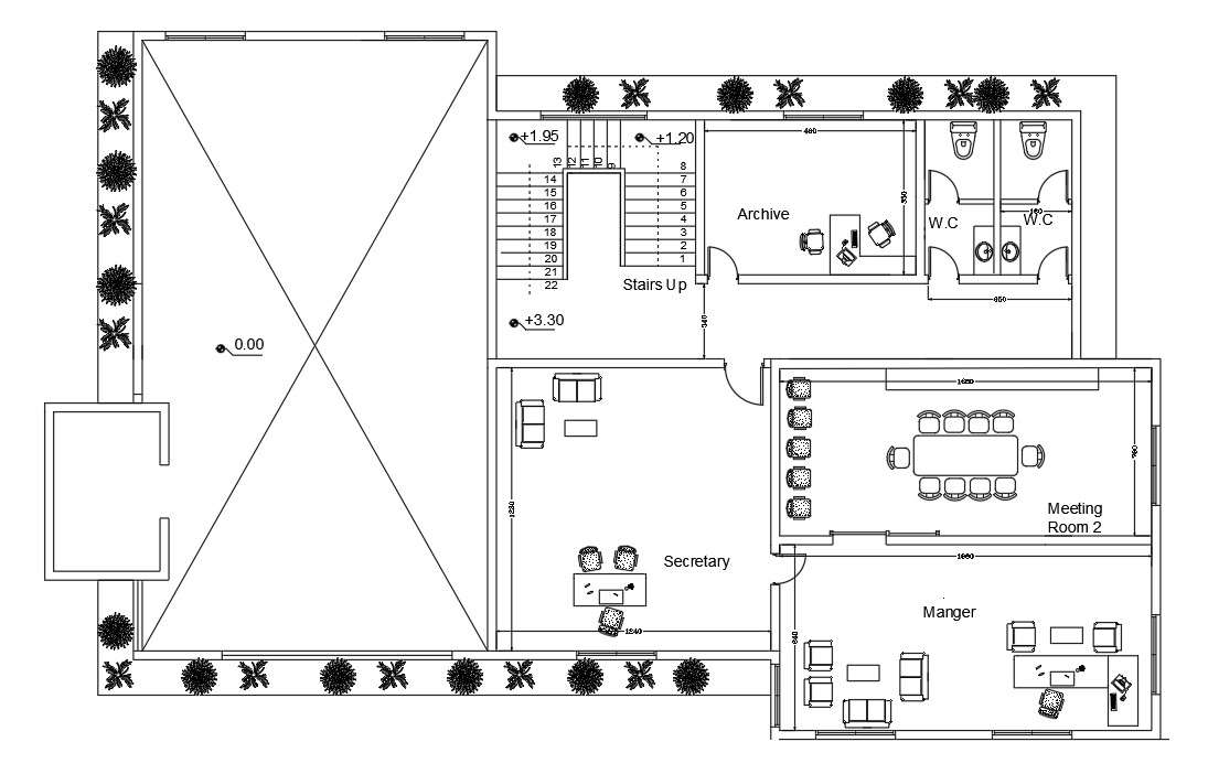 48x32m ground floor bank plan is given in this Autocad drawing file