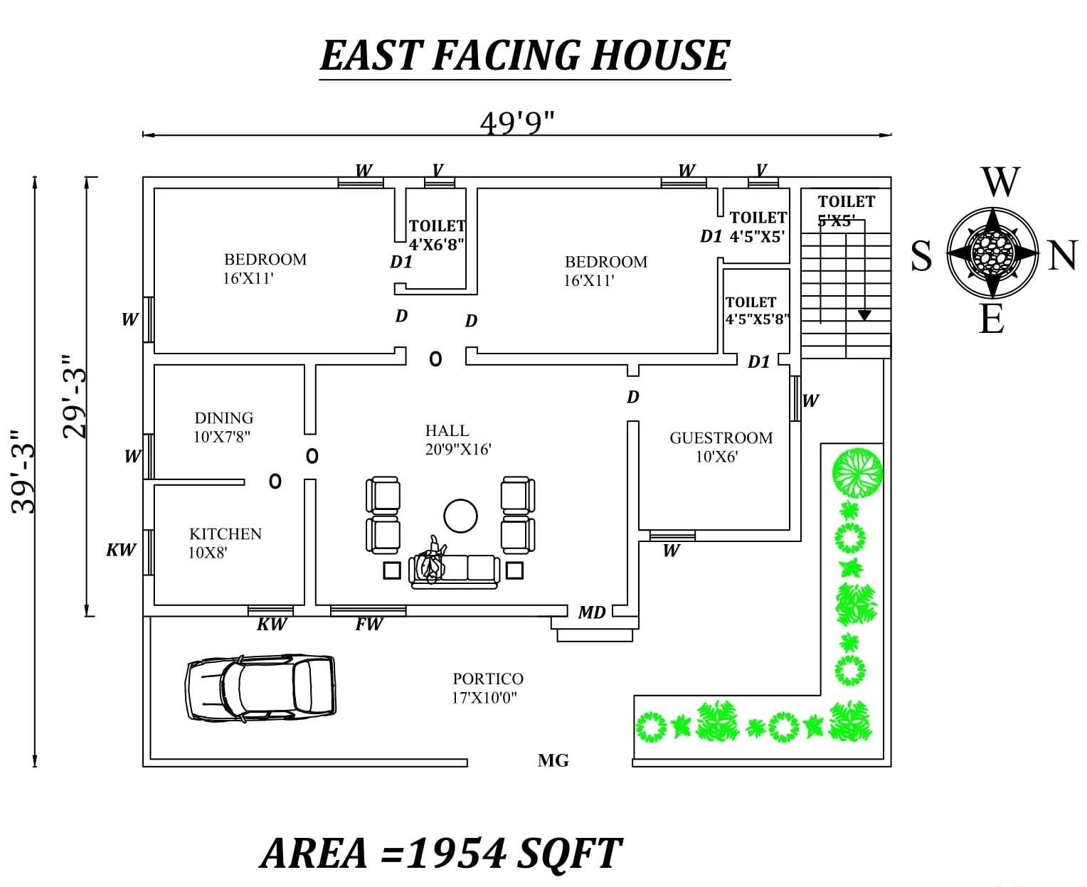 49 9 x39 3 Superb 3bhk East  facing  House  Plan  As Per  