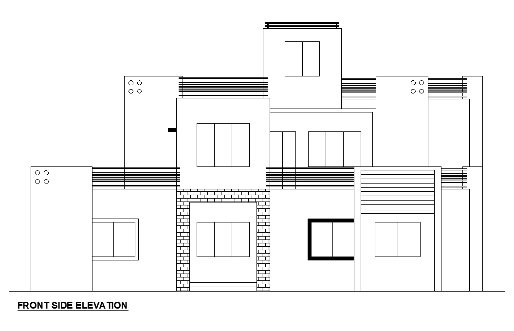 4 BHK House Building Front Elevation Design Download DWG File - Cadbull