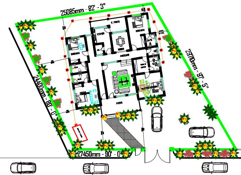 4 Bhk House Master Plan Autocad Drawing Dwg File Cadbull