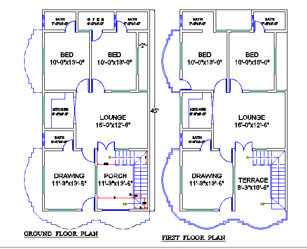 4 Bhk House Plan With Ground Floor And First Floor Cadbull