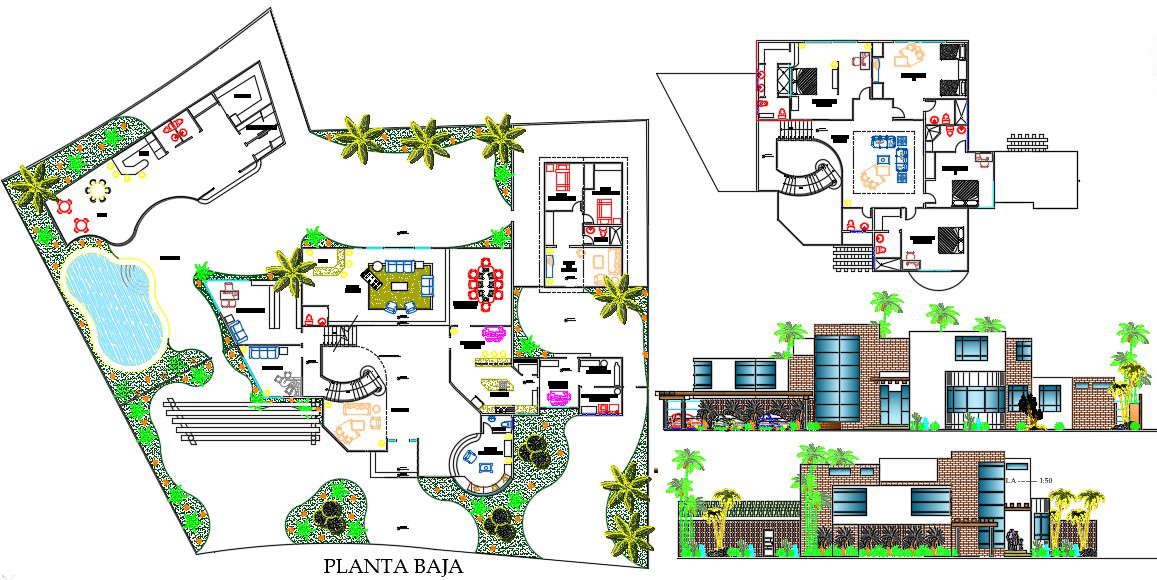 4 Bedroom House With Swimming Pool Plans AutoCAD File - Cadbull