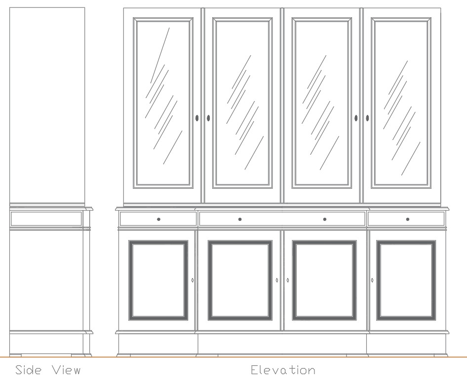 4 Door Wardrobe Design With Elevation And Side View CAD File - Cadbull