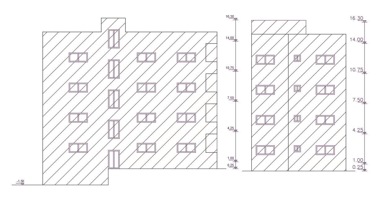 4 Storey Apartment Building Elevation design Free CAD File - Cadbull