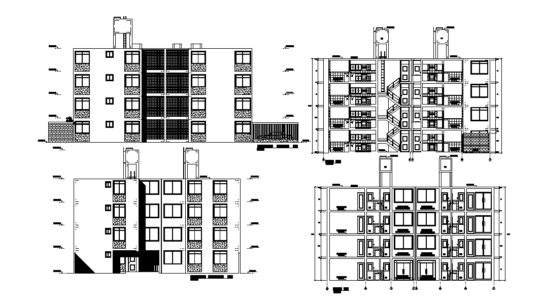 4 Storey Apartment Building Section And Elevation Design Download DWG ...