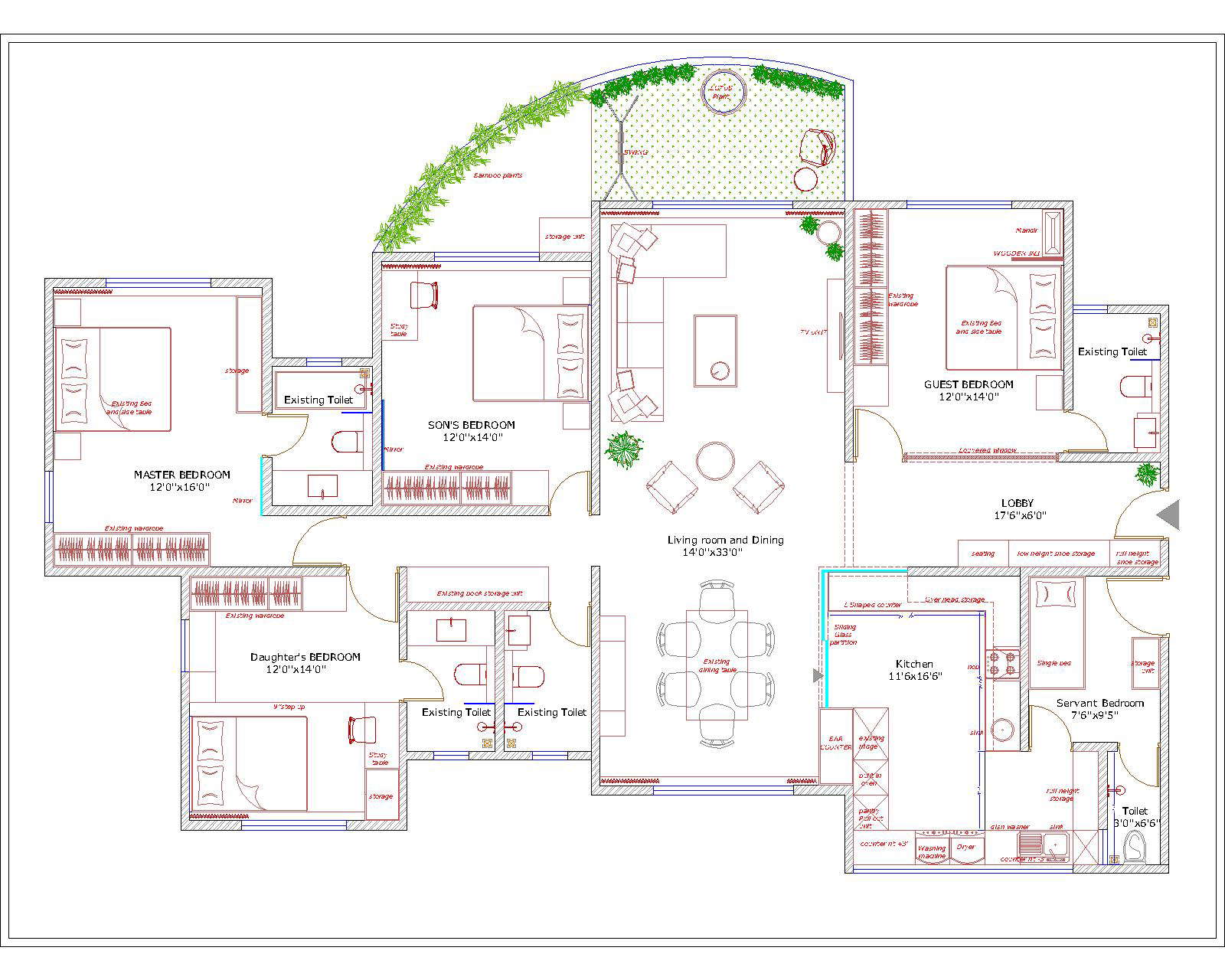 4 Bhk Cad Drawing Dwg File Cadbull